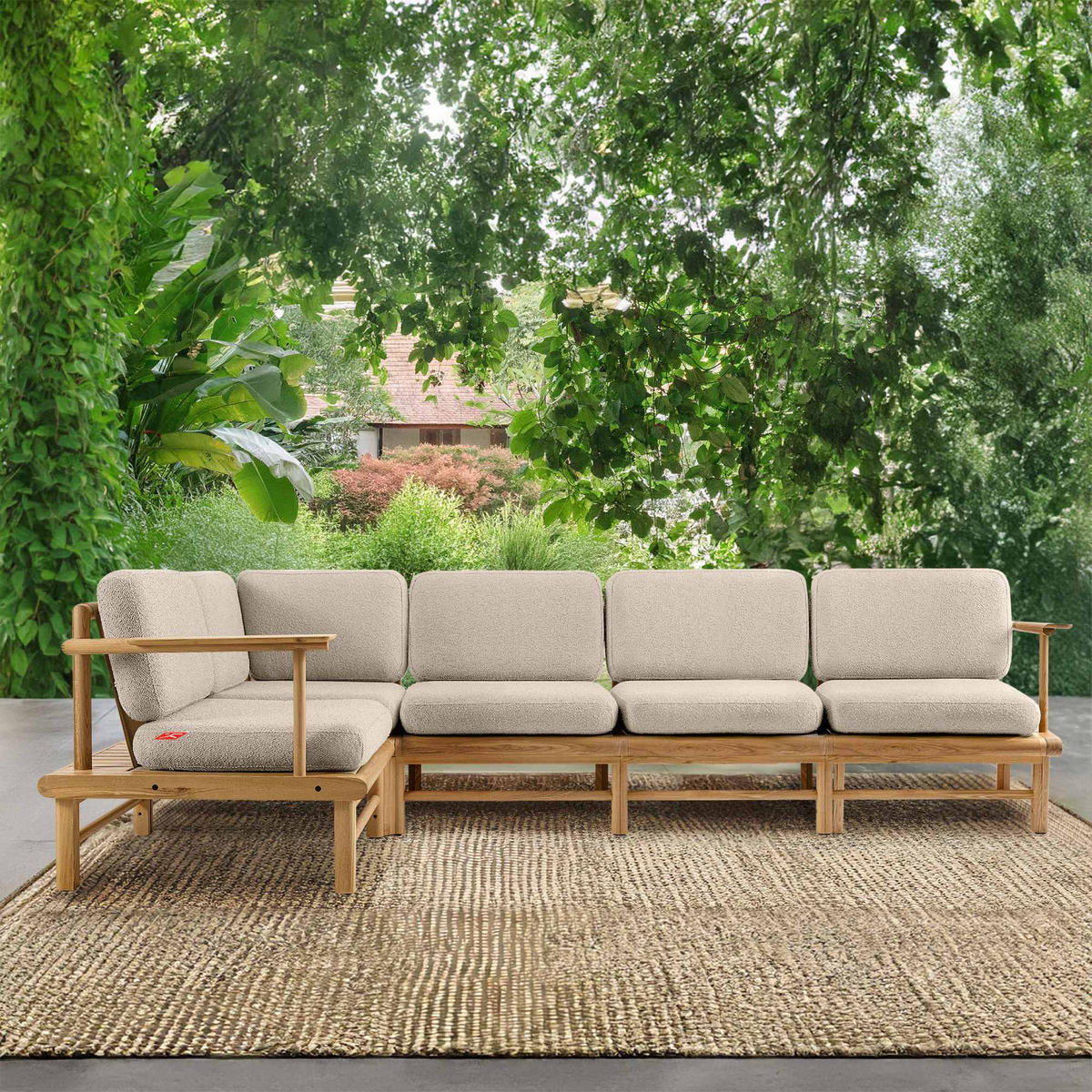 LOUNGESOFA ATREDA links - Creme, Holz/Textil (300/80/160cm) - KONSIMO®