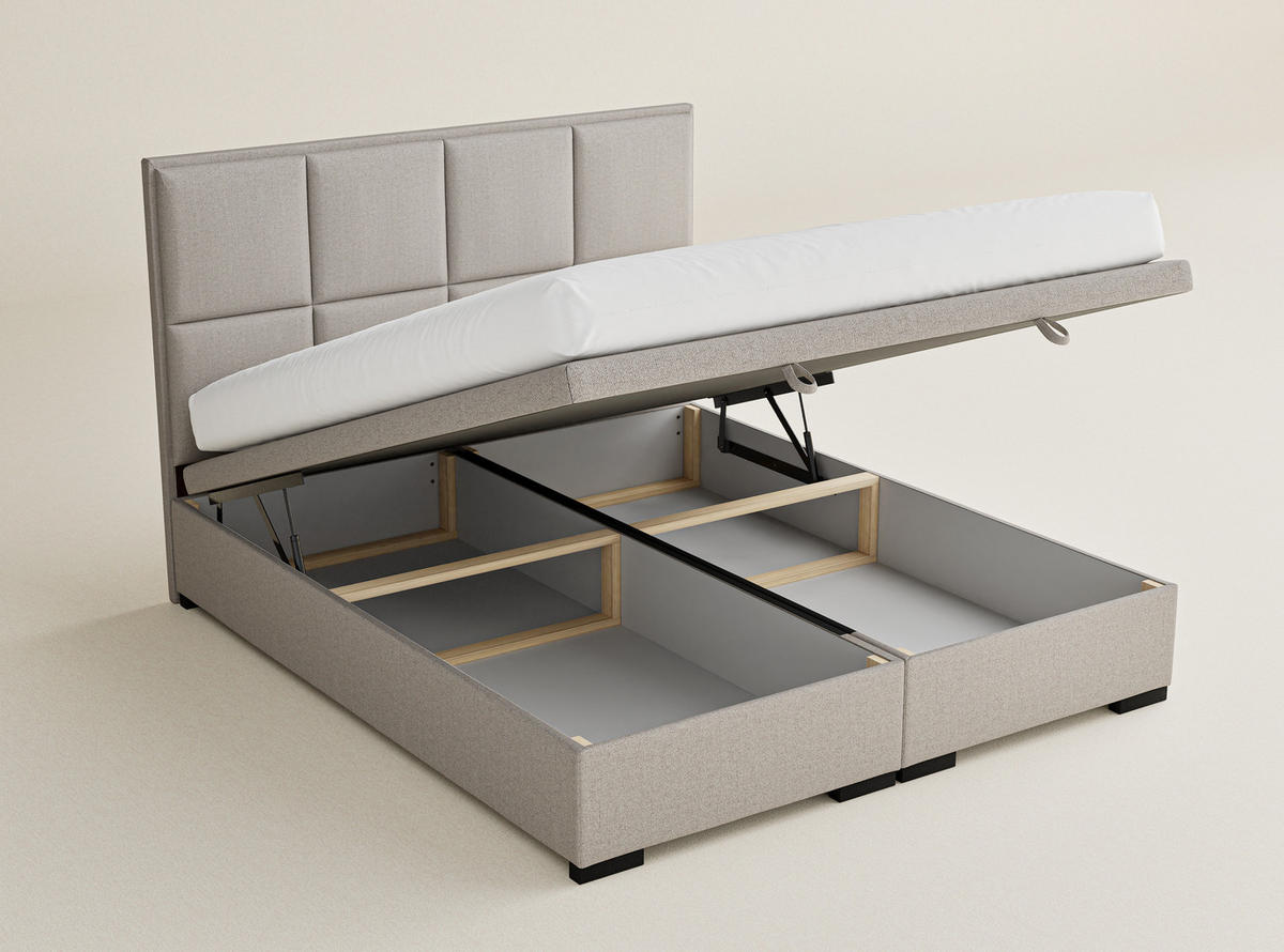 POLSTERBETT Fogo 200/200 cm, in Beige, Bettkasten, gepolstertes Kopfteil - Beige/Schwarz, Holz/Holzwerkstoff (200/200cm) - Maison de Reve