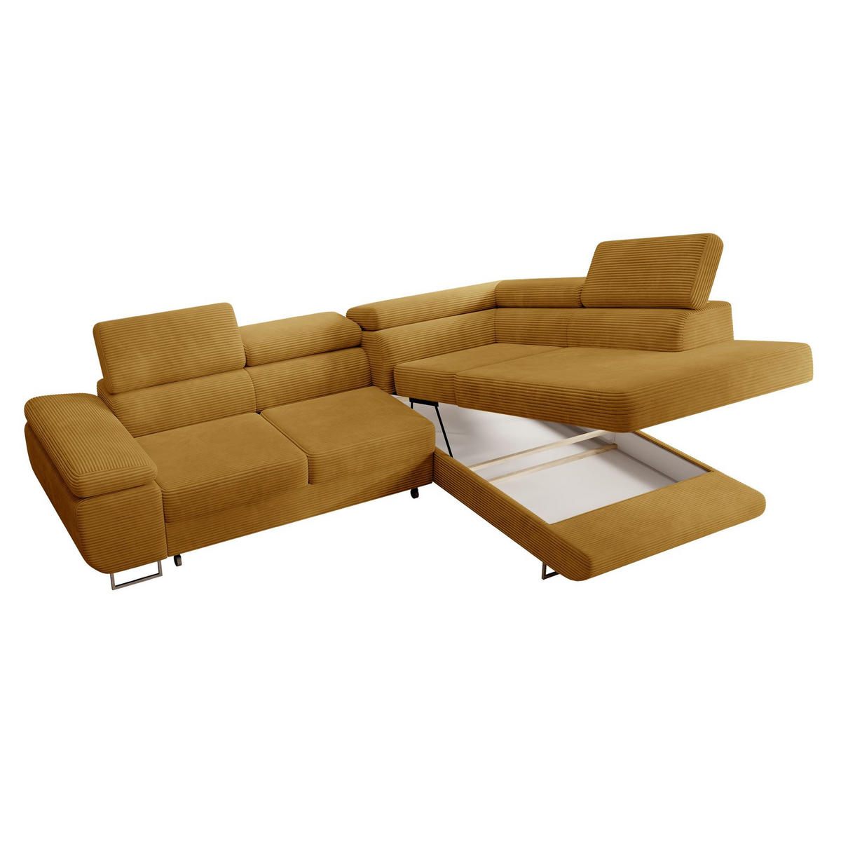 ECKSOFA Stevil Senfgelb Cordbezug - Silberfarben/Messingfarben, Textil/Metall (275/203cm) - Selsey