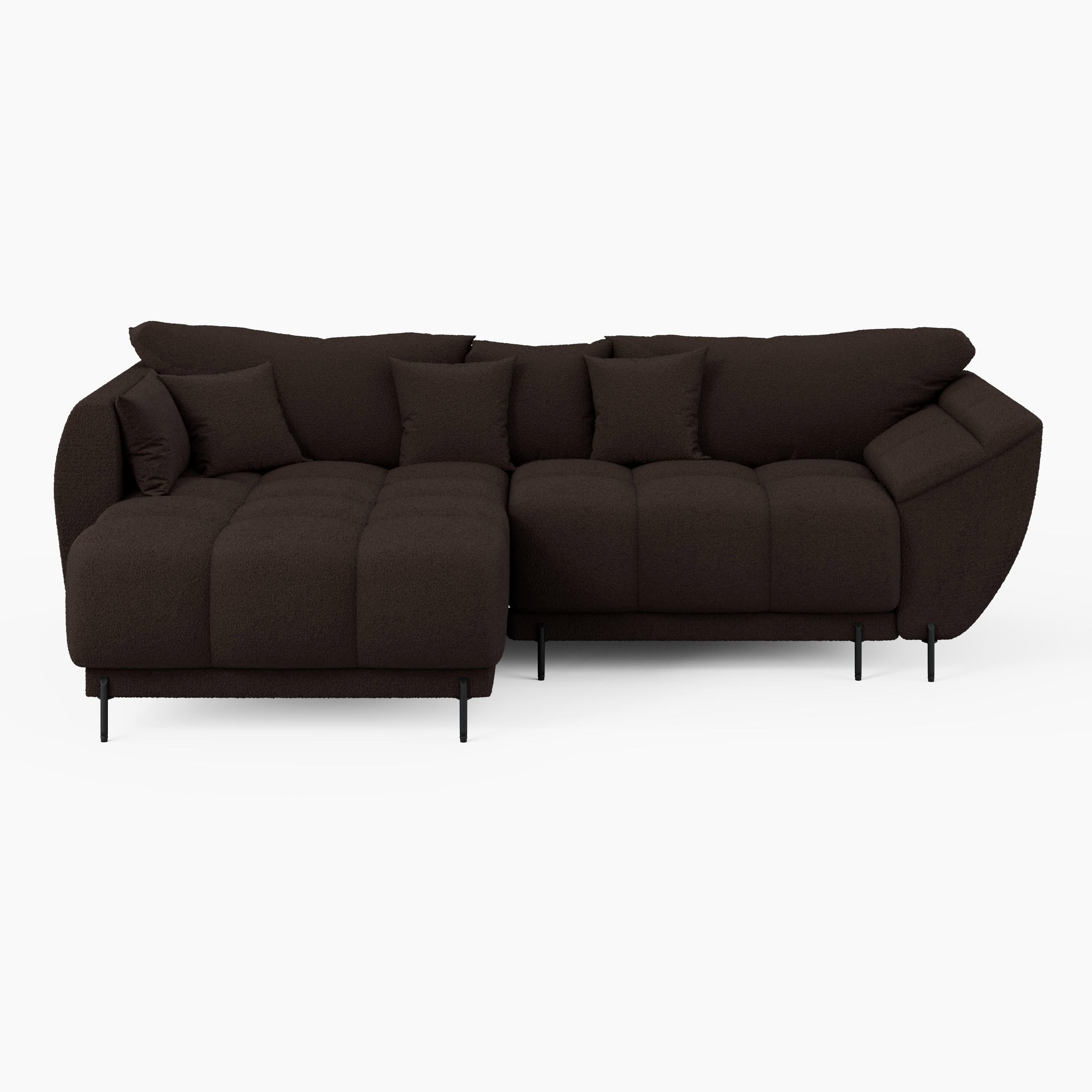 ECKSOFA LEGRO Links Dunkelbraun Bouclé-Stoff L-Form Couch mit Schlaffunktion & Bettkasten - Dunkelbraun/Schwarz, Holz (180/285cm) - Barchello