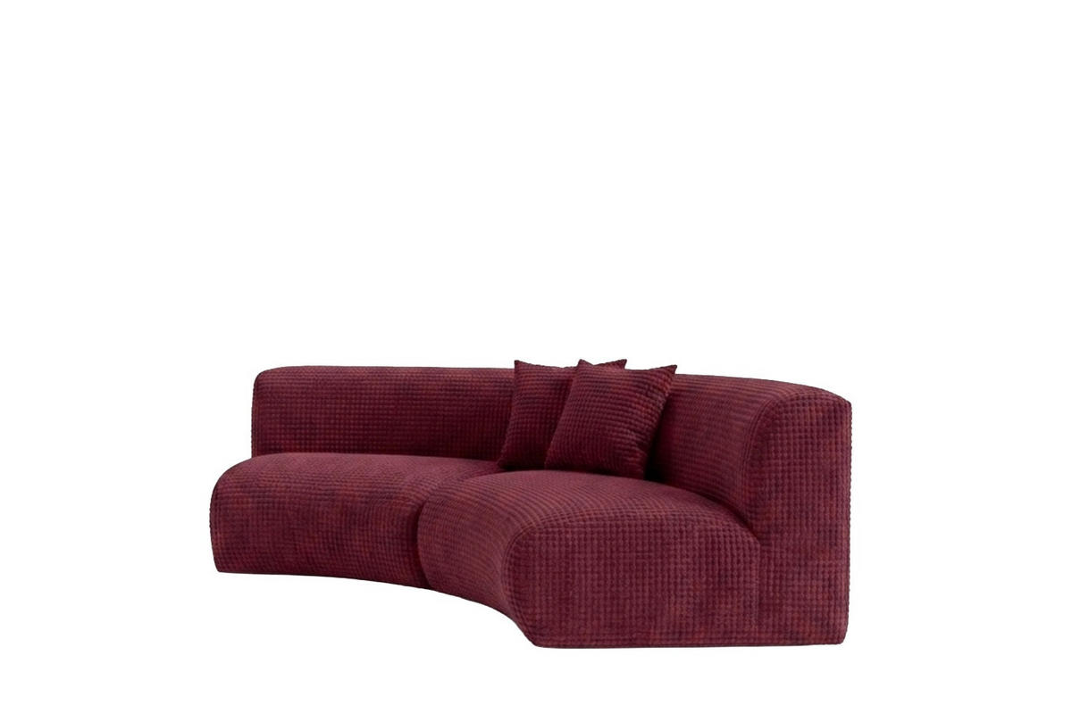 SOFA Round, Chenille-Stoff Cremona, Rotwein, GRETA - Weinrot, Holz (294/70/89cm) - Kaiser Möbel