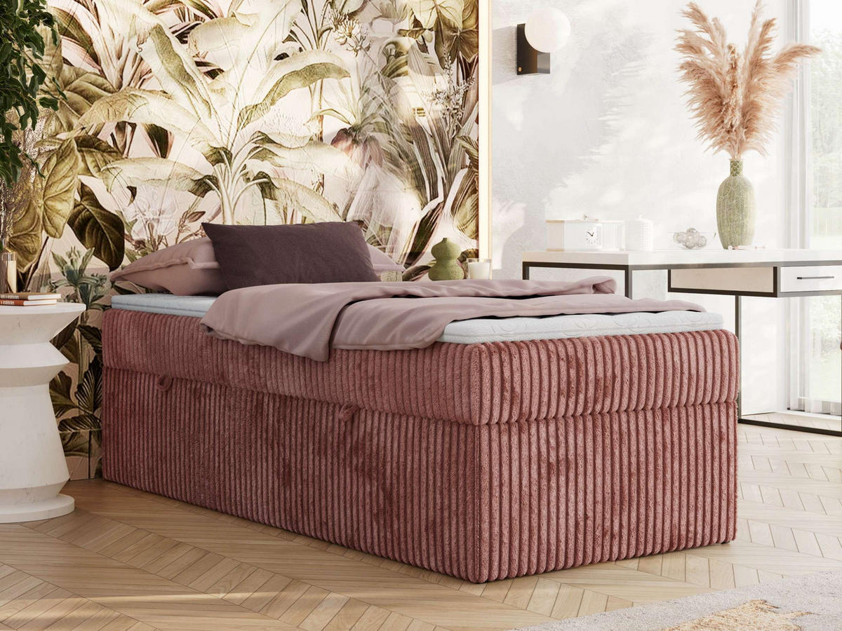 BOXBETT ZERO 90/200 - Rosa Cord - H4 - Topper Visco - Rosa, Textil (90/200cm) - MKS