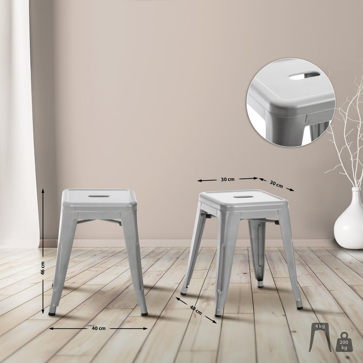 HOCKER Fulda 40x40x46cm Metall Silber Küchenhocker - Silberfarben, Metall (40/46/40cm) - DELUKE
