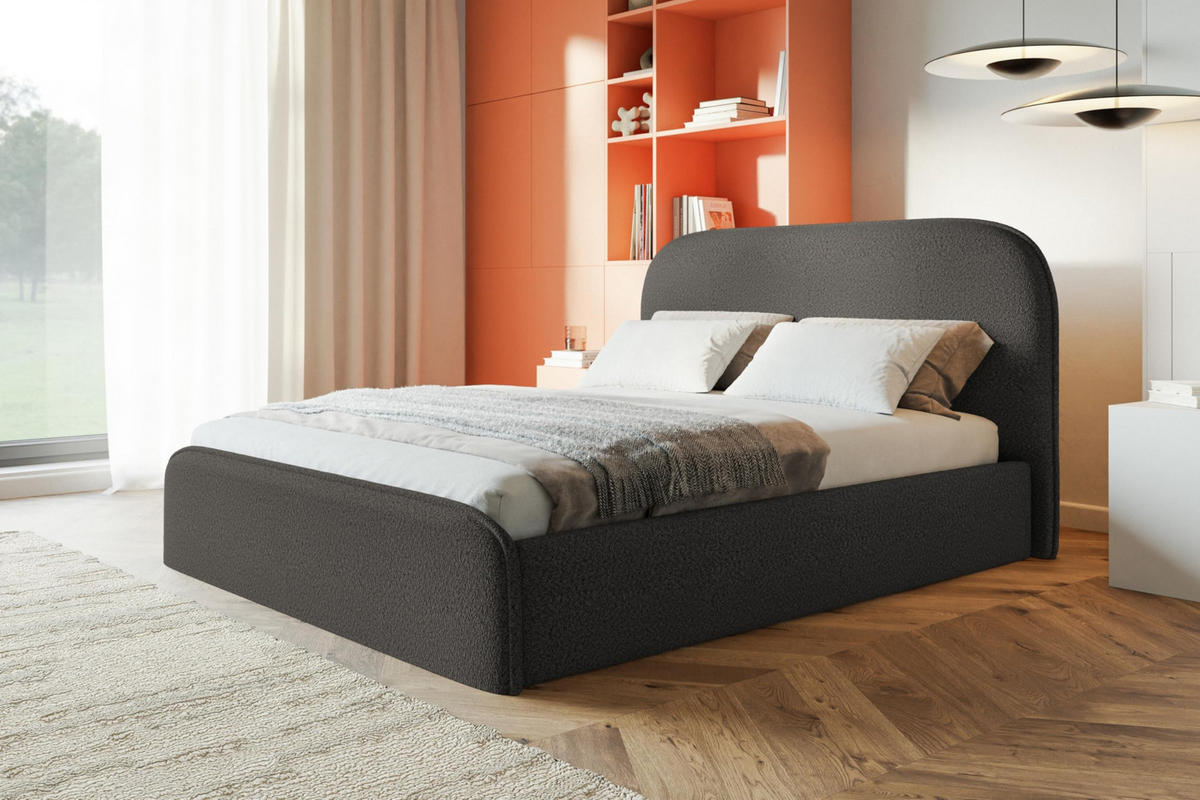 BETT 90x200 - Polsterbett mit Bettkasten und Holzrahmen - Modern Betten - Kuscheliger Catch-Me-Stoff - Kollektion Vienna - Grau - Grau, Holz/Textil (90/200cm) - Alpi-Möbel