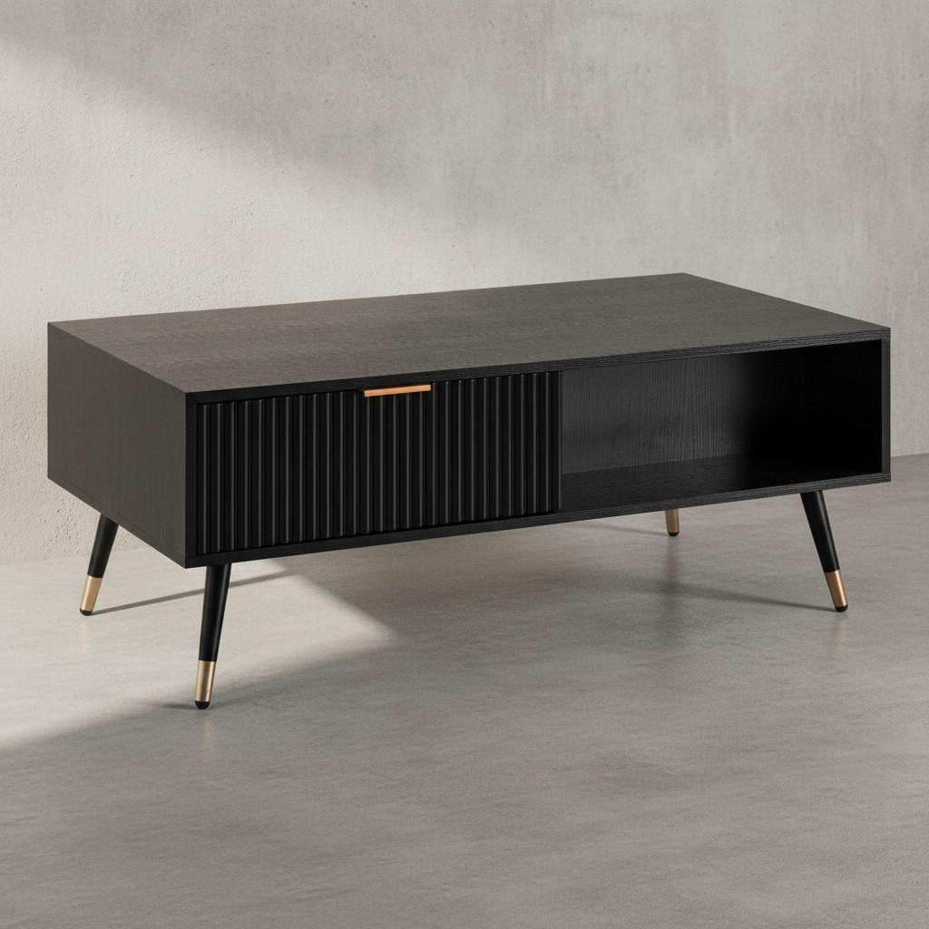 COUCHTISCH Schwarz Eiche-Dekor mit Stauraum 110x60x43 cm Metallbeine - Goldfarben/Schwarz, Holzwerkstoff/Metall (60/110/43cm) - KADIMA DESIGN