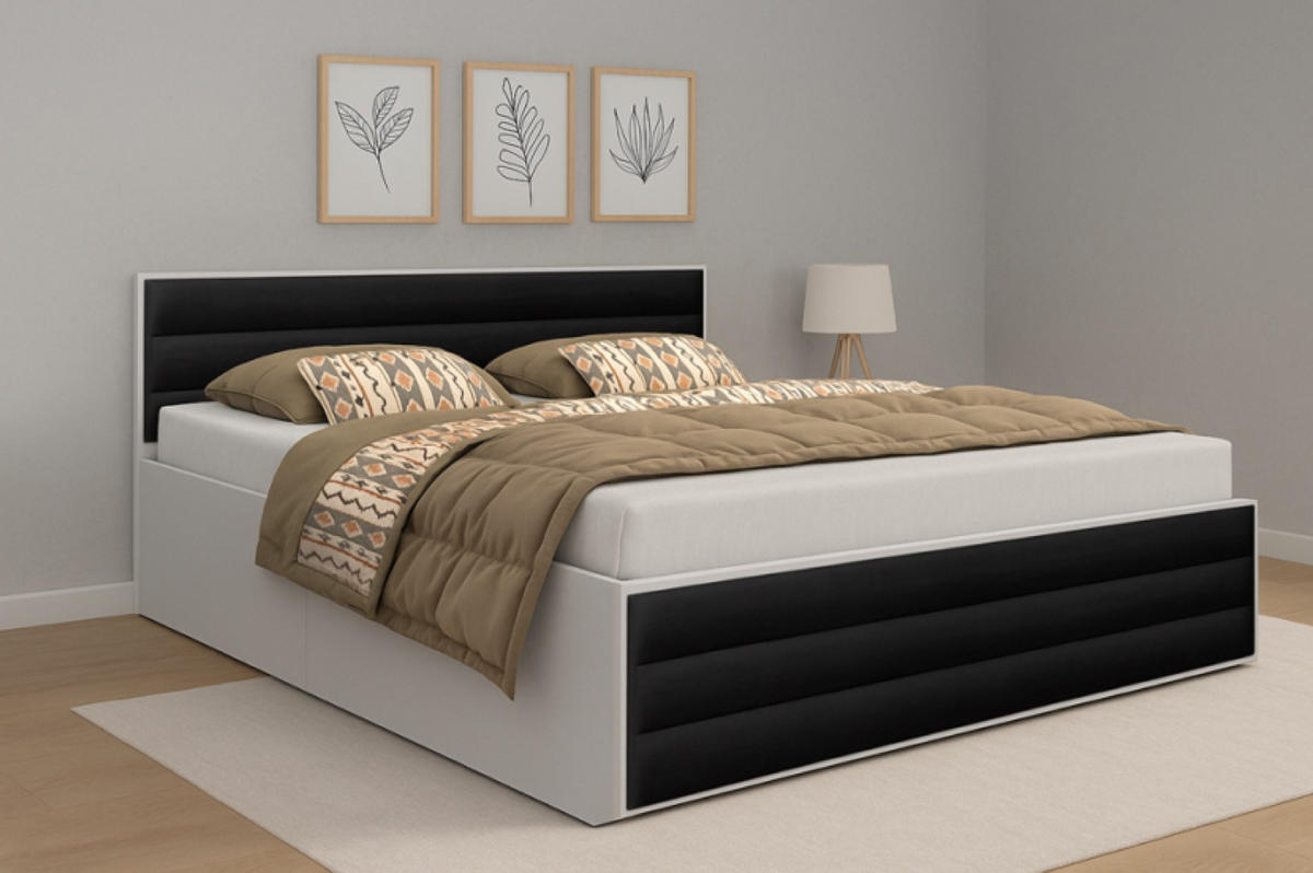 BETT Schwarz ALDO 3 Mit Dreifachen Paneelen Und Matratze 160x200 cm - Schwarz, Textil (160/200cm) - Sepro Meble