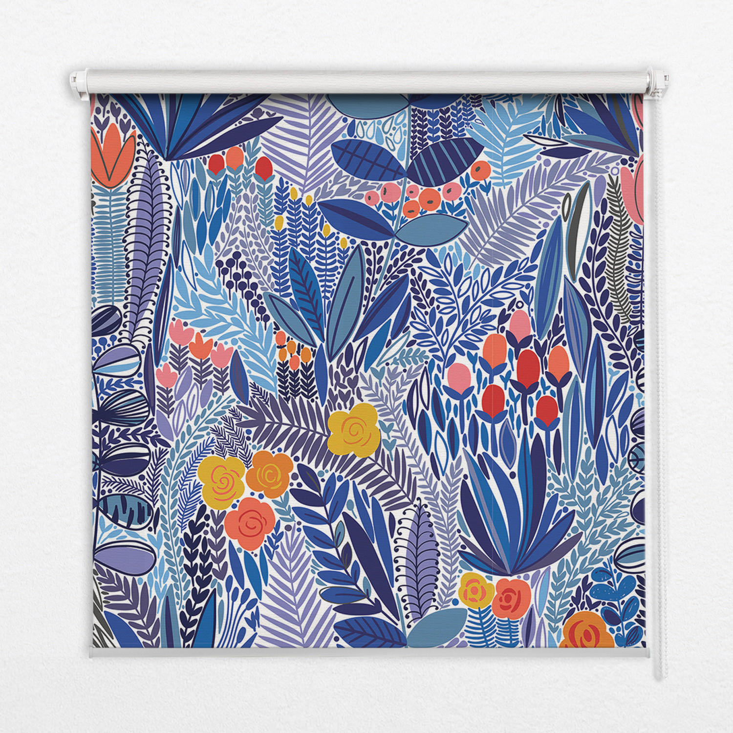 INNENROLLO - Fensterrollo - Rollo - 90x180 cm - Bunte Pflanzen - Blau, Kunststoff (90/180/0.5cm) - TULUP