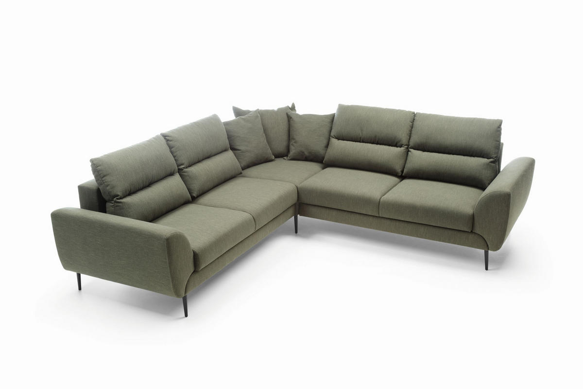 ECKSOFA SETTE Grün Velours-Stoff mit Schlaffunktion - Grün, Holz (265/265cm) - MASSENO