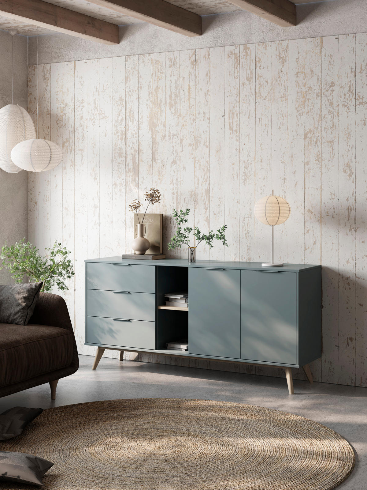 KOMMODE Pisco Grün 165/40/81 cm - Grün, Holz (40/81/165cm) - Calicosy