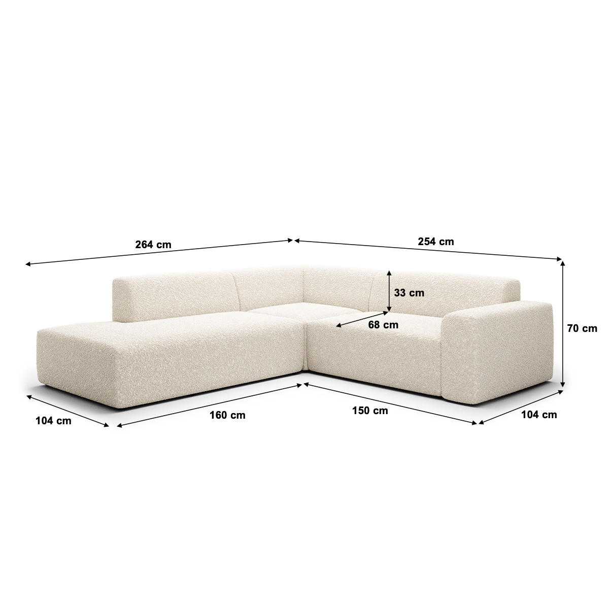 ECKSOFA Torino 5 Sitzplätze Beige - Beige, Holz (264/254cm) - Petits-meubles