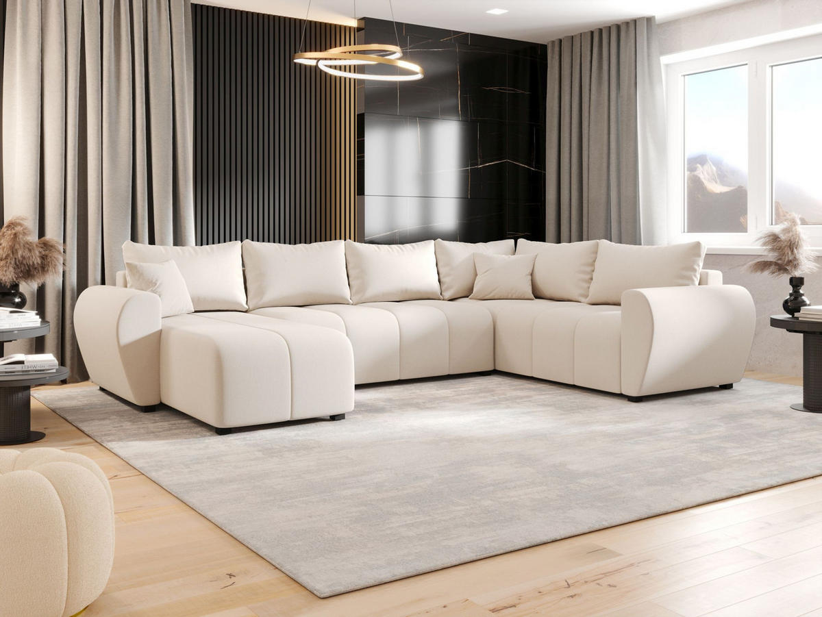 WOHNLANDSCHAFT MOLISA U PLUS Cosmic 10 Rechts mit Schlaffunktion - Beige, Textil (303/82/208cm) - Bedante