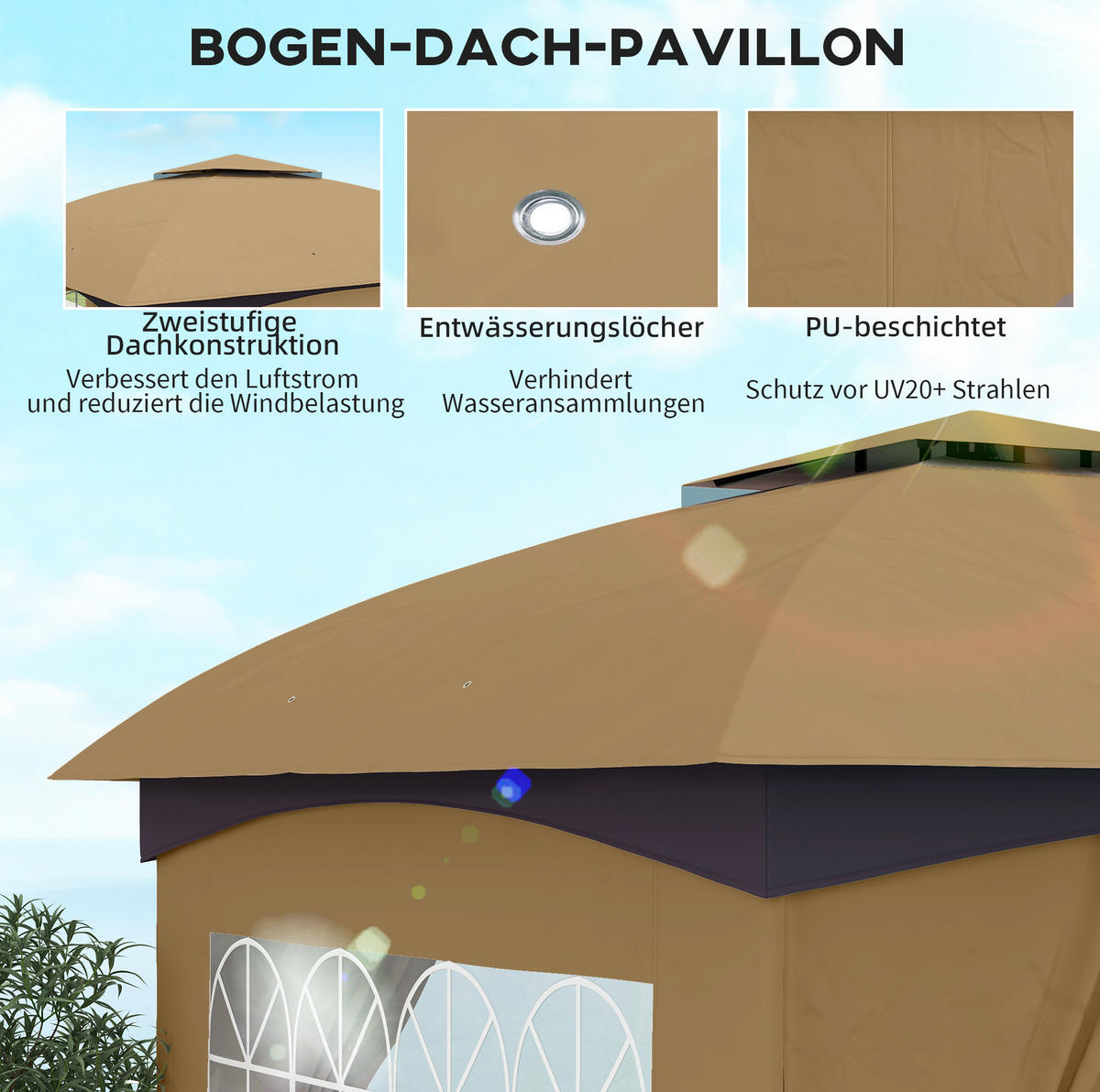 PAVILLONS aus Polyester 335x335x285 cm in Beige mit UV20+ Schutz - Beige, Textil (335/285/335cm) - Modfu