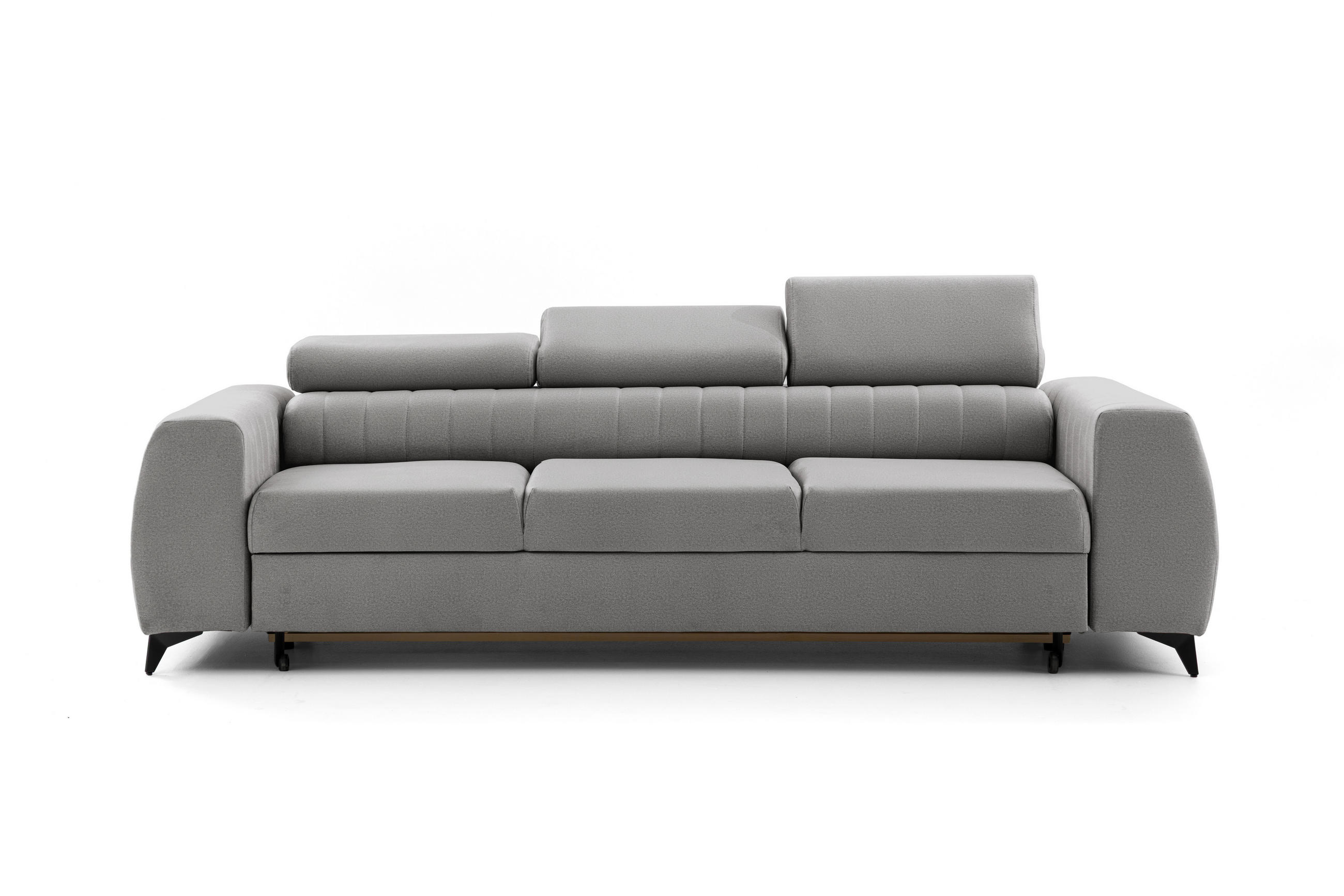 3-SITZER-SOFA PIERO mit Schlaffunktion 125x195 Velours Hellgrau - Hellgrau/Schwarz, Holz/Textil (260/90/100cm) - Muffo