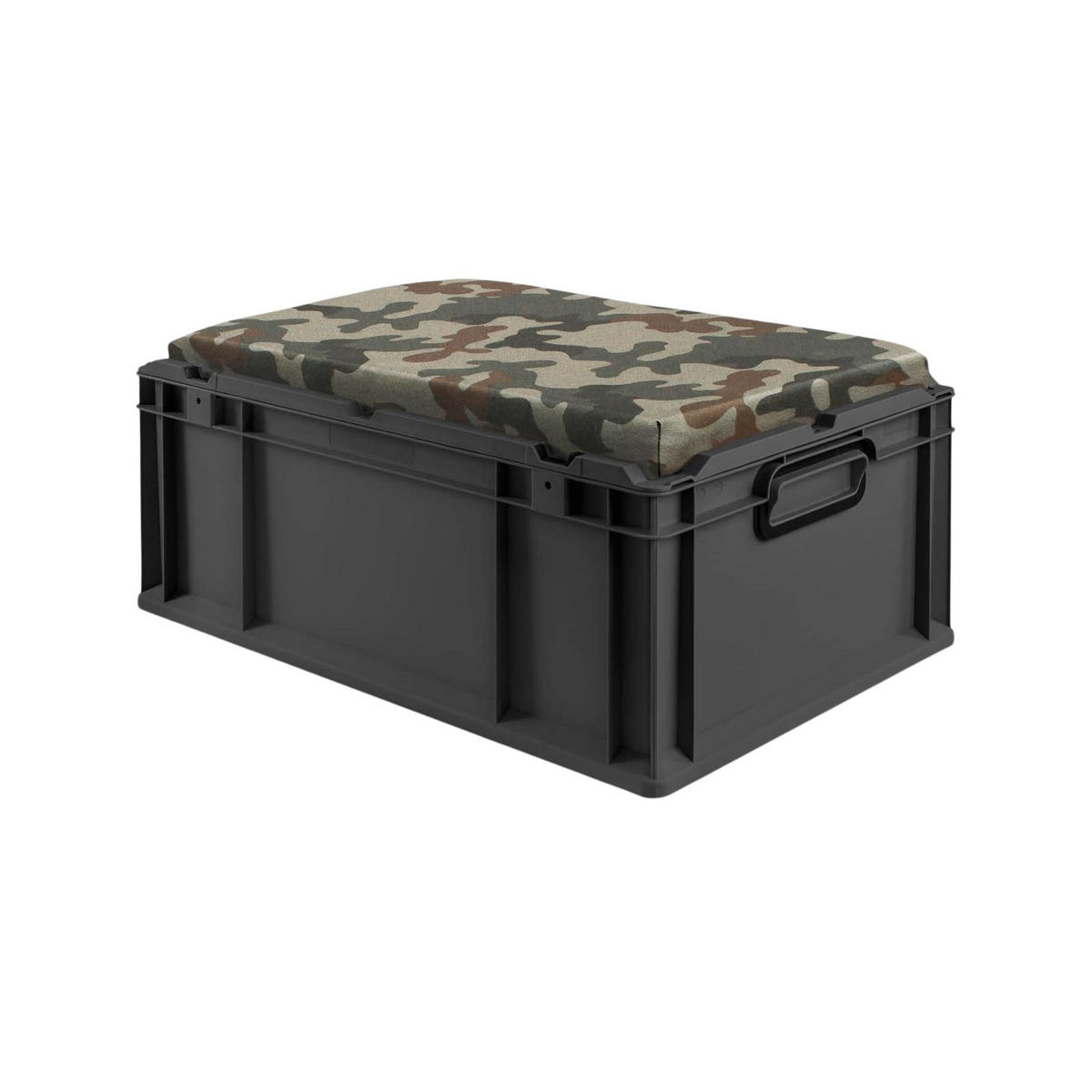 EUROBOX NextGen Seat Box Camouflage, HxBxT 26,5x40x60cm, 44 Liter, Griffe geschlossen, Schwarz - Schwarz, Kunststoff (40/26.5/60cm) - PROREGAL