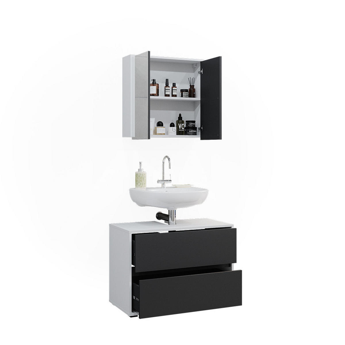 BADMÖBEL-SET Maltin Weiß/Anthrazit 2 Teile - Anthrazit/Weiß, Holzwerkstoff (80/58/40cm) - Vicco