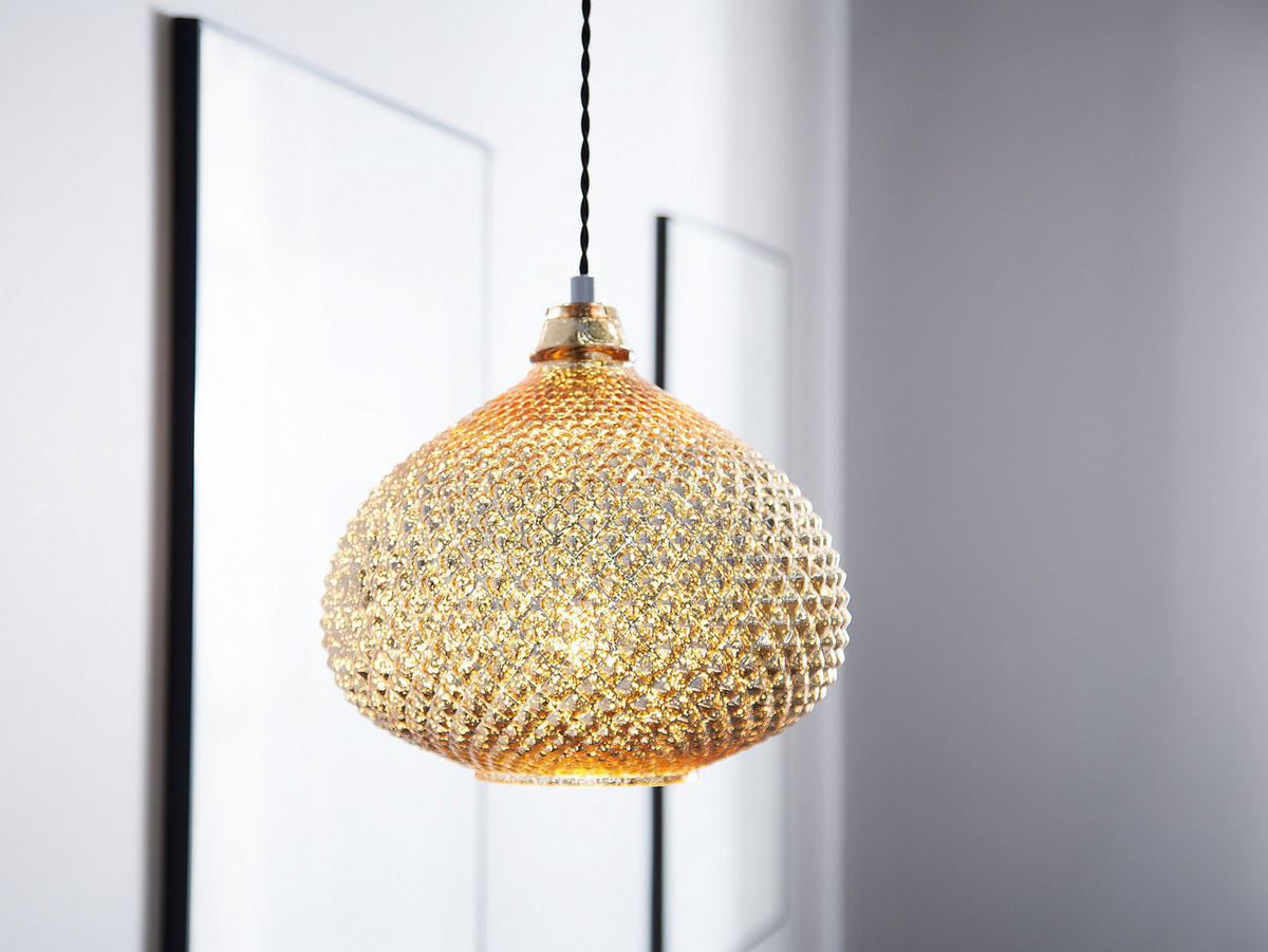 HÄNGELAMPE Madon 32/32/45 cm - Goldfarben, Glas (30/30/88cm) - Beliani