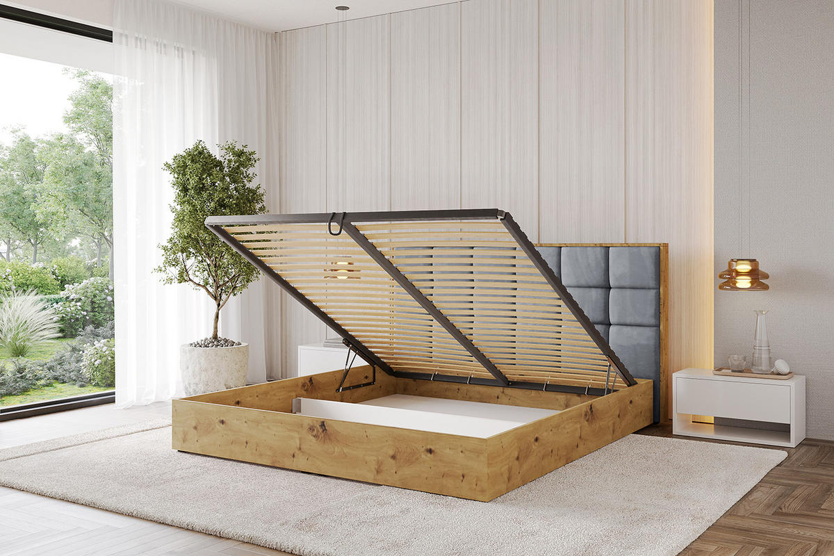 POLSTERBETT mit Bettkasten und Lattenrost, Bett mit Matratze H3/H4 - ENZO2 120x200 Grau - Grau, Holzwerkstoff/Textil (120/200cm) - ALTDECOR