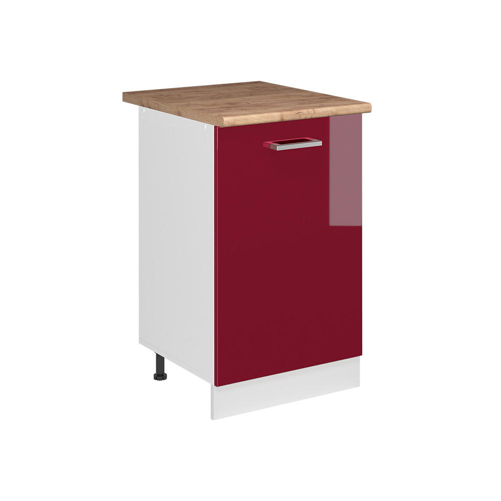 KÜCHENUNTERSCHRANK R-Line, Rot Hochglanz/Weiß, 50 cm Arbeitsplatte Goldkraft Eiche - Rot/Weiß, Holzwerkstoff (50/81.6/60cm) - Vicco