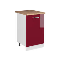 KÜCHENUNTERSCHRANK R-Line, Rot Hochglanz/Weiß, 50 cm Arbeitsplatte Goldkraft Eiche - Rot/Weiß, Holzwerkstoff (50/81.6/60cm) - Vicco