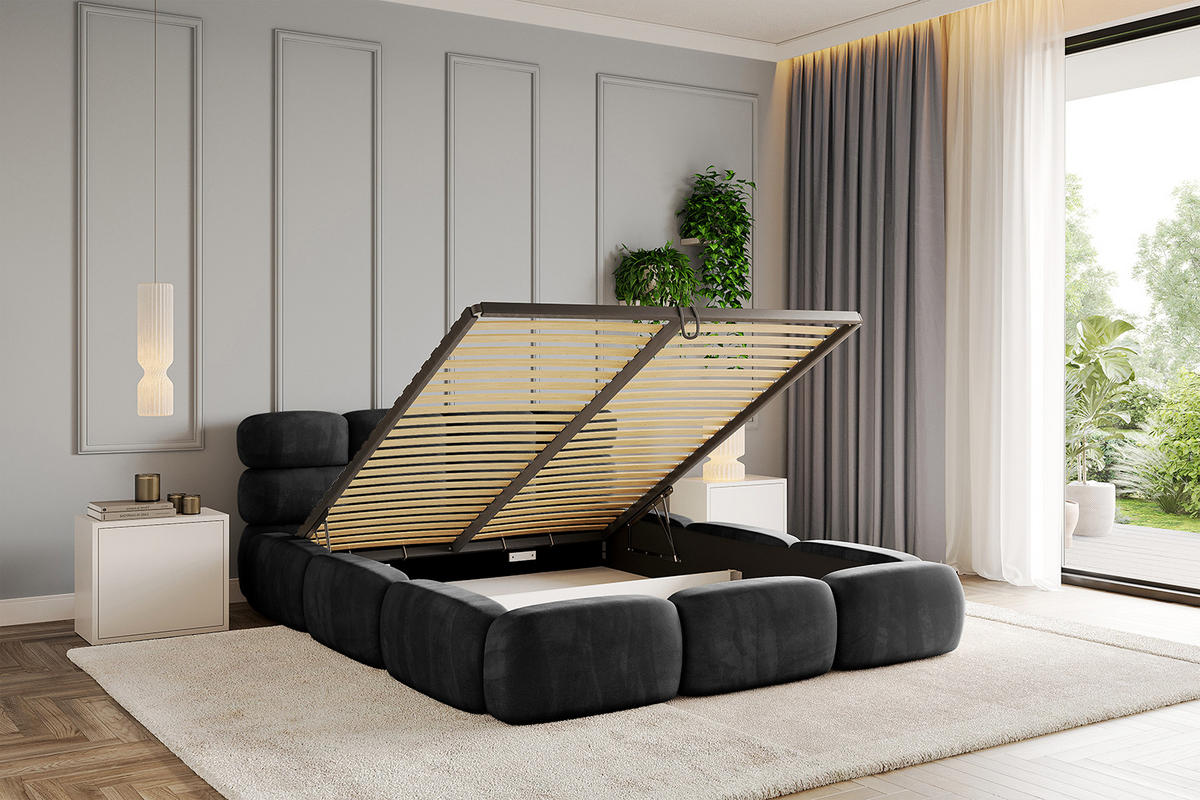 POLSTERBETT mit Bettkasten und Lattenrost, Boxbett ohne Matratze - NOMA 180x200 Schwarz - Schwarz, Holzwerkstoff/Textil (180/200cm) - ALTDECOR