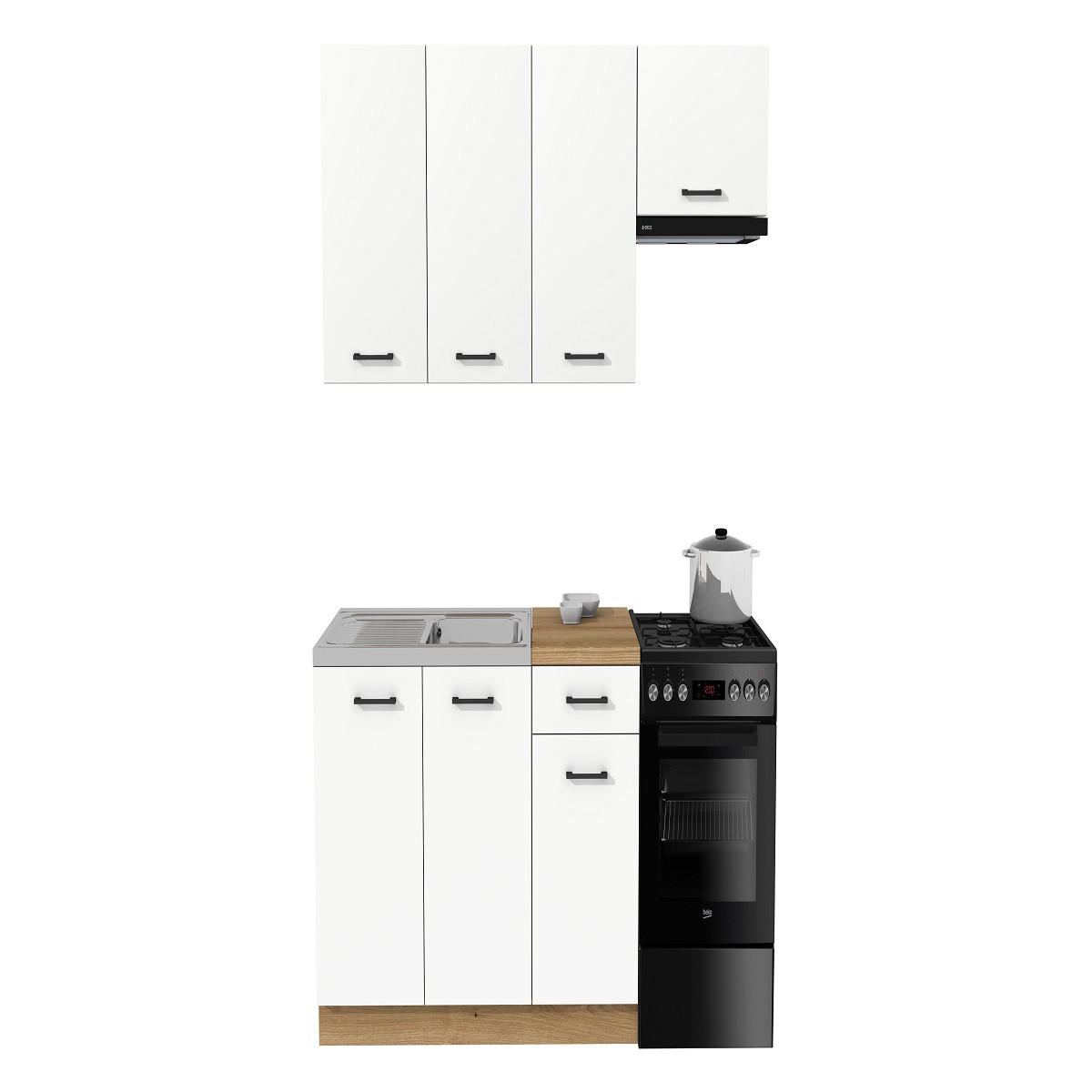 KÜCHENZEILE 170 cm mit Arbeitsplatte - SIMPLY Z20 - in Weiß Matt / Eiche - Schwarz/Weiß, Holz/Holzwerkstoff (170/212/53cm)