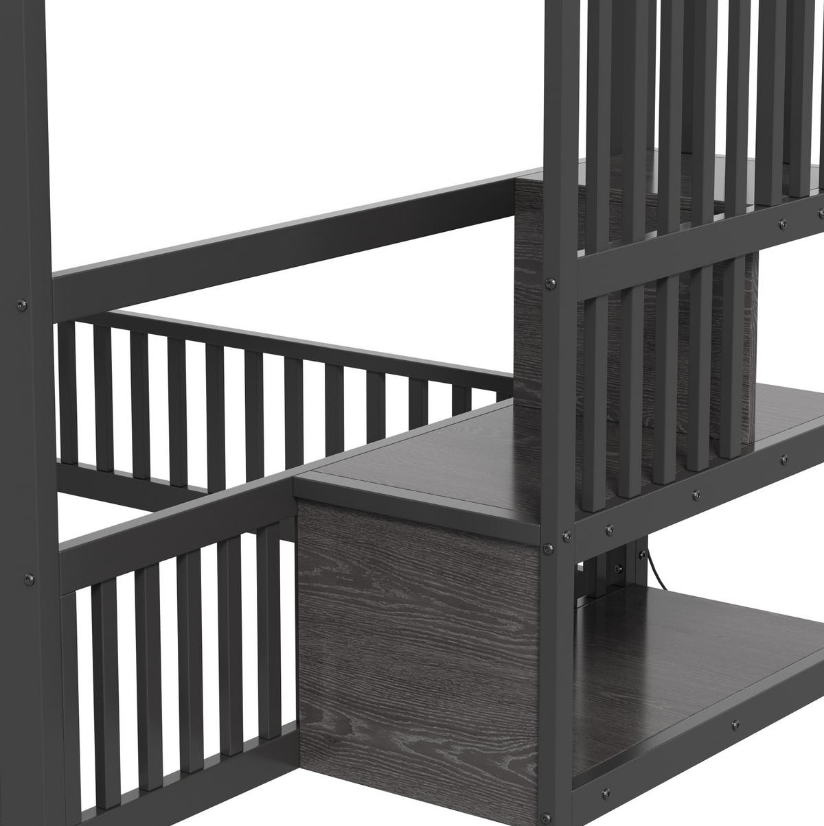 ETAGENBETT 140/200 cm aus Metall und MDF mit LED-Beleuchtung und Stauraumleiter Schwarz - Schwarz, Holzwerkstoff (140/200cm) - Modenvie