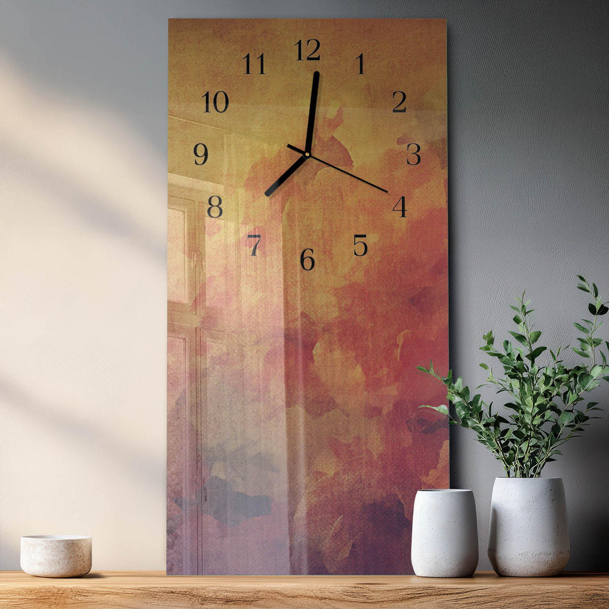 WANDUHR 60x30 cm - Abstrakte Linien - Multicolor, Glas (30/60/0.4cm) - TULUP