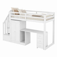 HOCHBETT mit Schreibtisch und Kleiderschrank 90x200 cm Kiefer/MDF Weiß - Weiß, Holz (90/200cm) - Meubliv