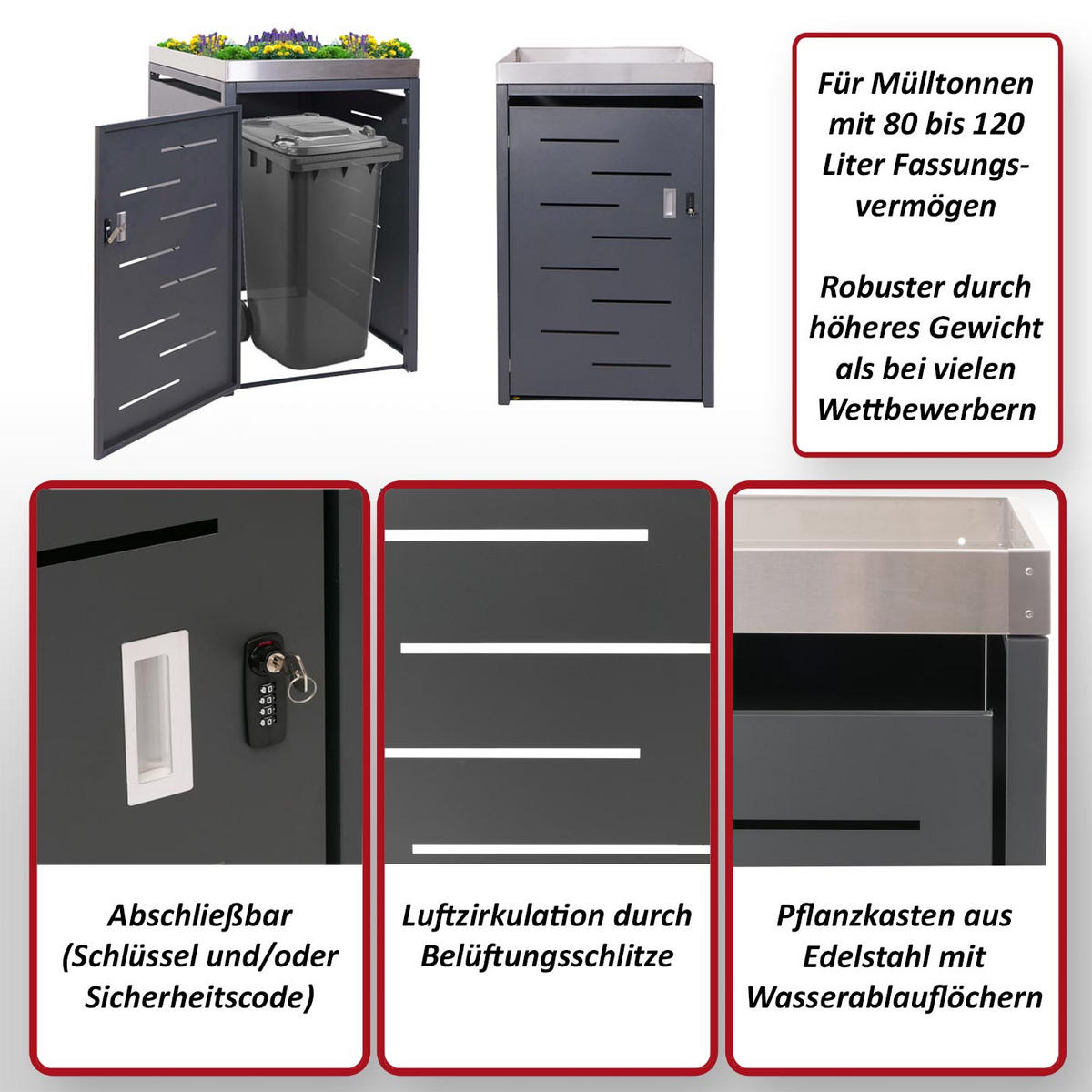 1ER-MÜLLTONNENVERKLEIDUNG Anthrazit - Anthrazit, Metall (69/125/84cm) - Jamb