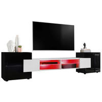 LOWBOARD MERANO Black, LED Beleuchtung Mehrfarbige - Schwarz/Weiß, Glas/Holzwerkstoff (230/52.5/35cm) - Komodee