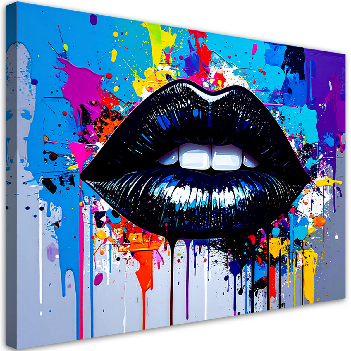 LEINWANDBILD Schwarze Lippen einer Frau Abstrakt 90x60cm - Multicolor, Textil (90/60cm) - Feeby