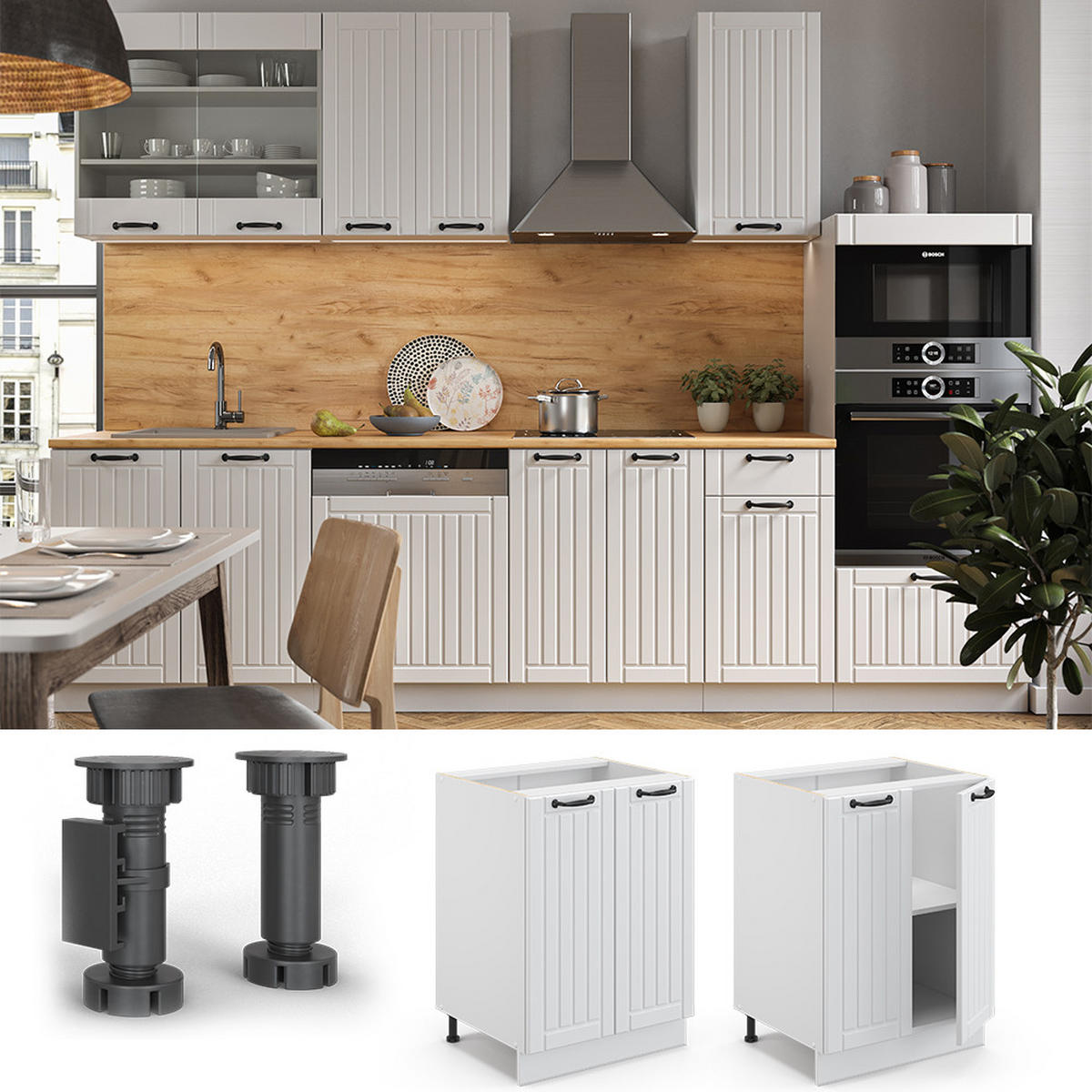 KÜCHENUNTERSCHRANK Fame-Line Weiß Landhaus 60 cm ohne AP - Creme/Weiß, Holzwerkstoff (60/82/51.6cm) - Vicco
