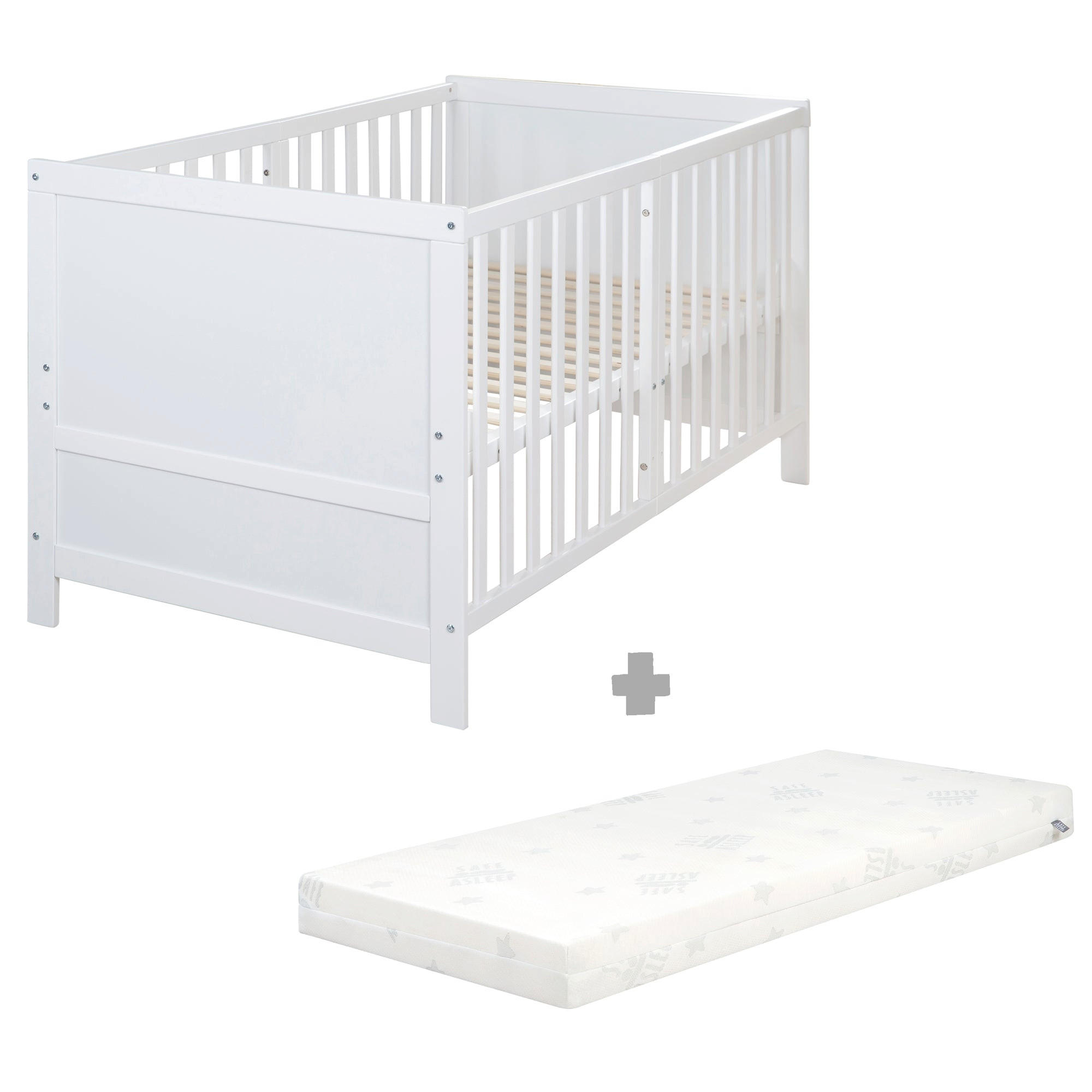 BABYBETT mit Matratze Easy Sleep 70 x 140 cm - Weiß, Holzwerkstoff/Textil (70/140cm)