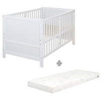 BABYBETT mit Matratze Easy Sleep 70 x 140 cm - Weiß, Holzwerkstoff/Textil (70/140cm)