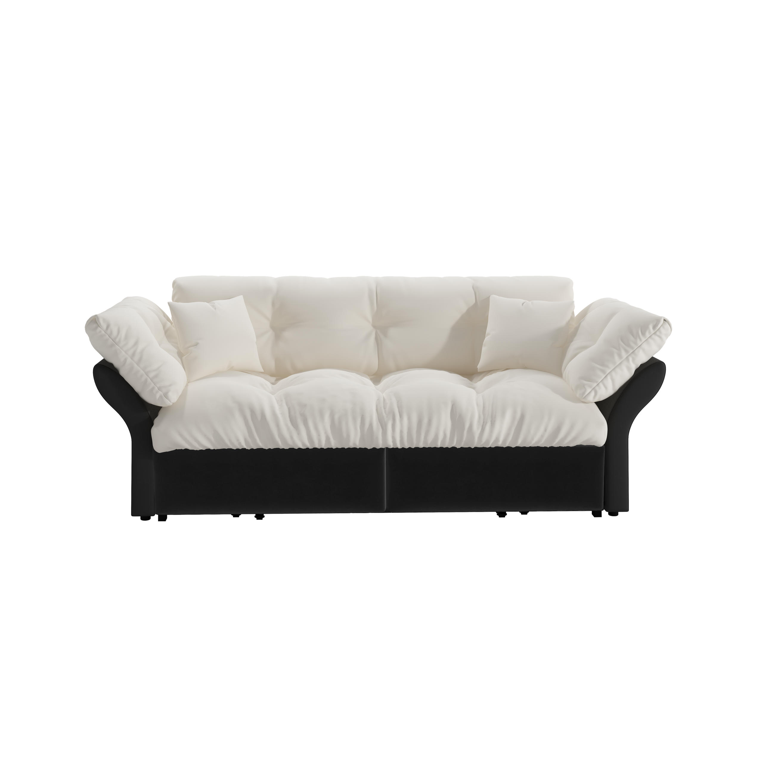SCHLAFSOFA 190/85/91 cm Beige Samt mit Tufting und 2 weichen Kissen - Beige, Textil (190/91/85cm) - Oxeza