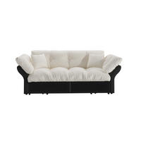 SCHLAFSOFA 190/85/91 cm Beige Samt mit Tufting und 2 weichen Kissen - Beige, Textil (190/91/85cm) - Oxeza