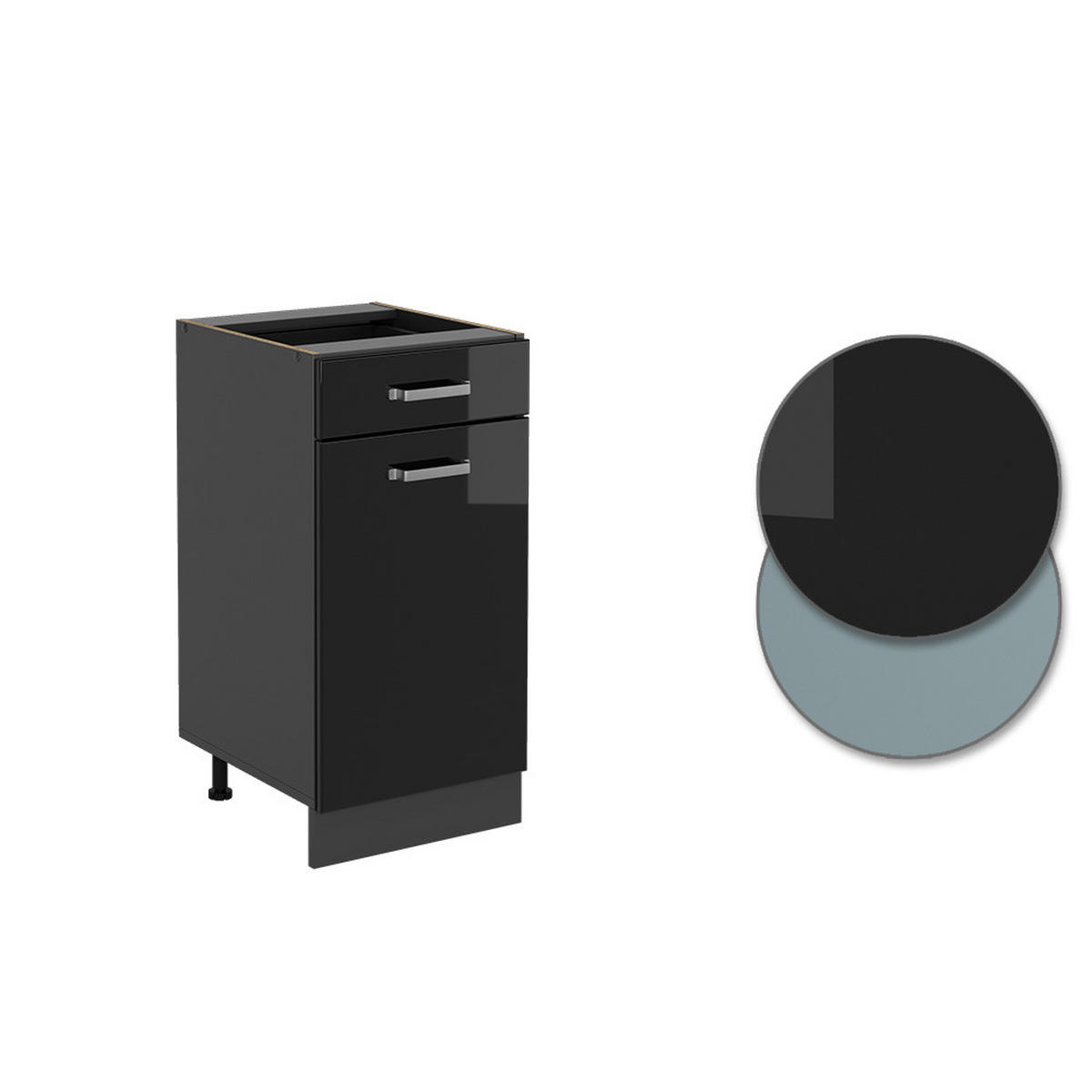 KÜCHENUNTERSCHRANK R-Line Schwarz Hochglanz 40 cm ohne AP - Schwarz Hochglanz/Anthrazit, Holzwerkstoff (40/81.6/46cm) - Vicco