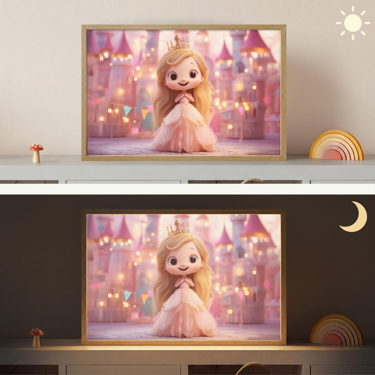 NÁSTĚNNÁ LAMPA S AKUMULÁTOREM Princezna - Růžová - Zámek 60x40 cm - růžová, kompozitní dřevo (60/40/8cm) - OnlyWow