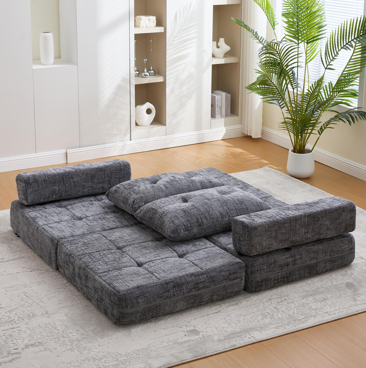 SCHLAFSOFA in Grau – mit Kissen und Chenillebezug - Grau, Textil (79/57/79cm) - BEAOK