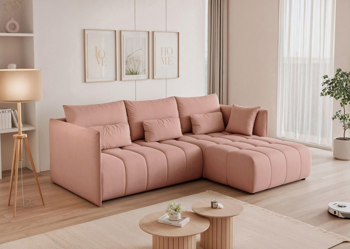 ECKSOFA CLEO mit Schlaffunktion und Bettkasten Rosa - Rosa, Holzwerkstoff/Kunststoff (245/180cm) - Idohome