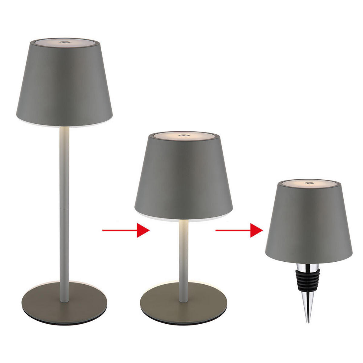 LED TISCHLAMPE Vannie Grau Akku - Grau, Metall (11.5/11.5/36cm) - Globo Lighting