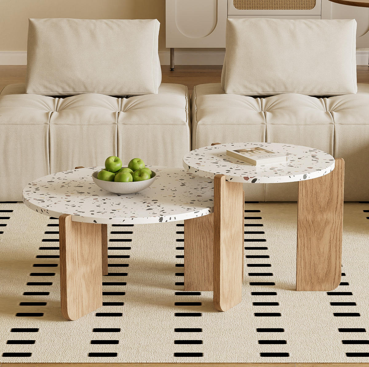 COUCHTISCH-SET 70/70/35 & 50/50/45,5 cm aus MDF, 2-teilig im Nesting-Design - Weiß, Holzwerkstoff (70/70/35cm) - Flora Grace