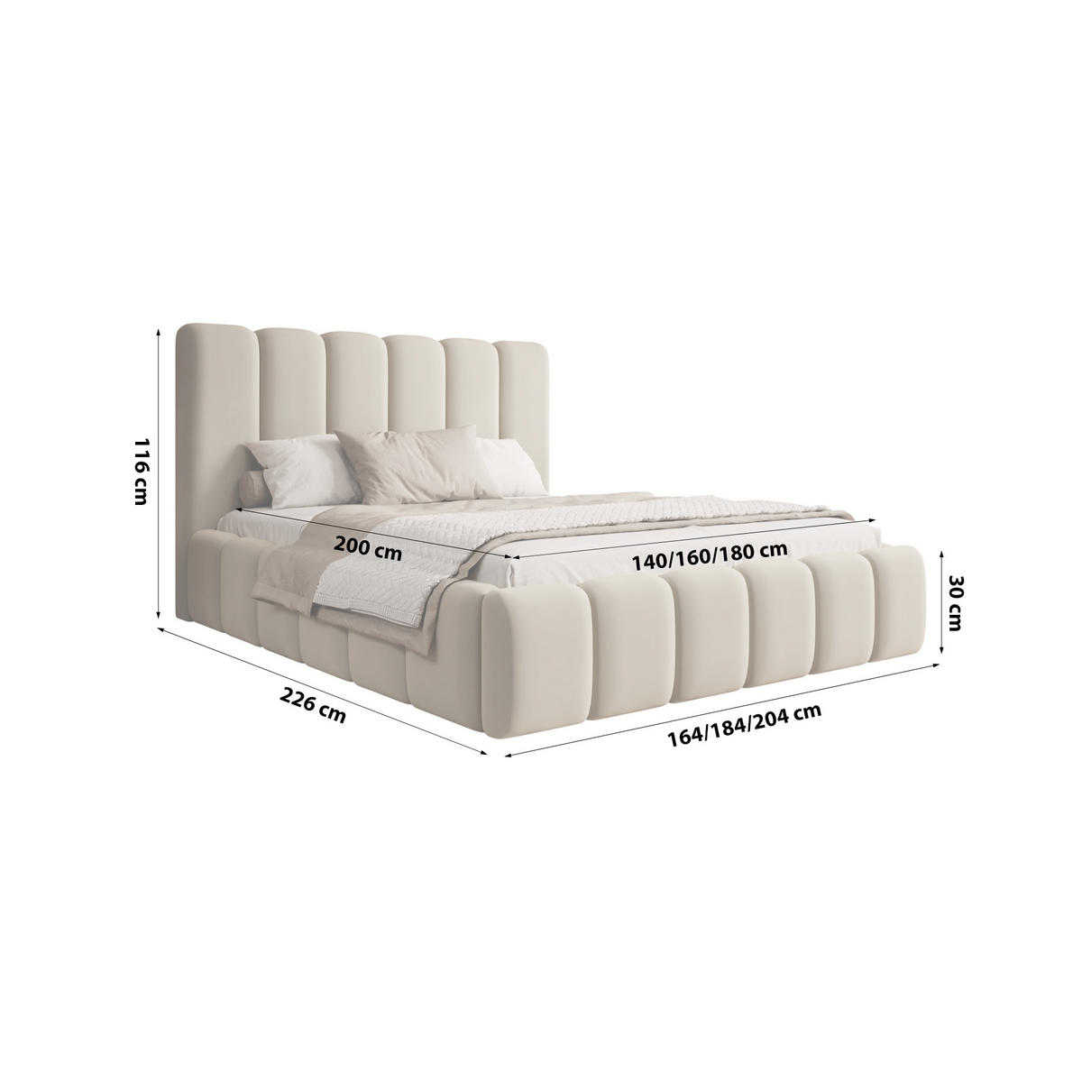 POLSTERBETT Doppelbett Ardal 140x200 cm, Creme - Creme/Naturfarben, Textil (140/200cm) - Fedve