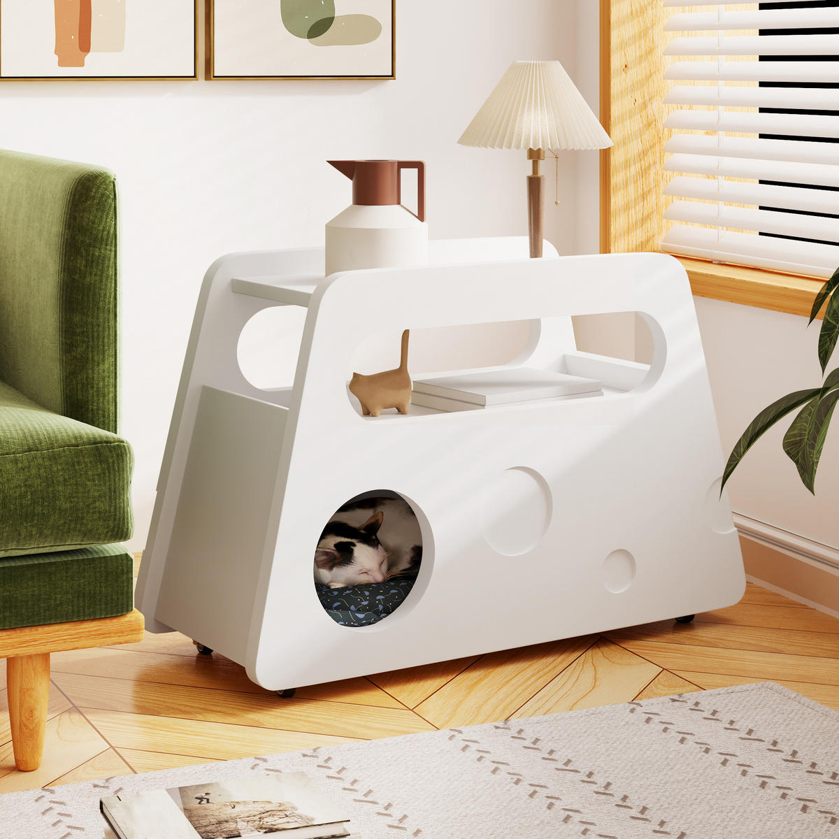 SIDEBOARD 81x33x51.5 Weiß Beistelltisch Rollen Mobil - Weiß, Holzwerkstoff (81/33/51.5cm) - FLIEKS