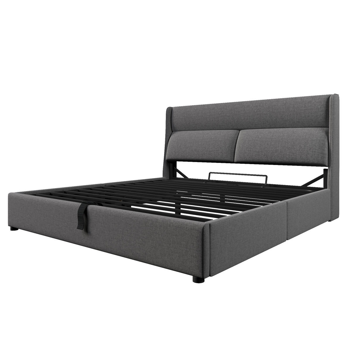 POLSTERBETT 140/200 cm Grau mit Verstellbaren Kopfstützen und Stauraum - Grau, Textil (140/200cm) - OKWISH