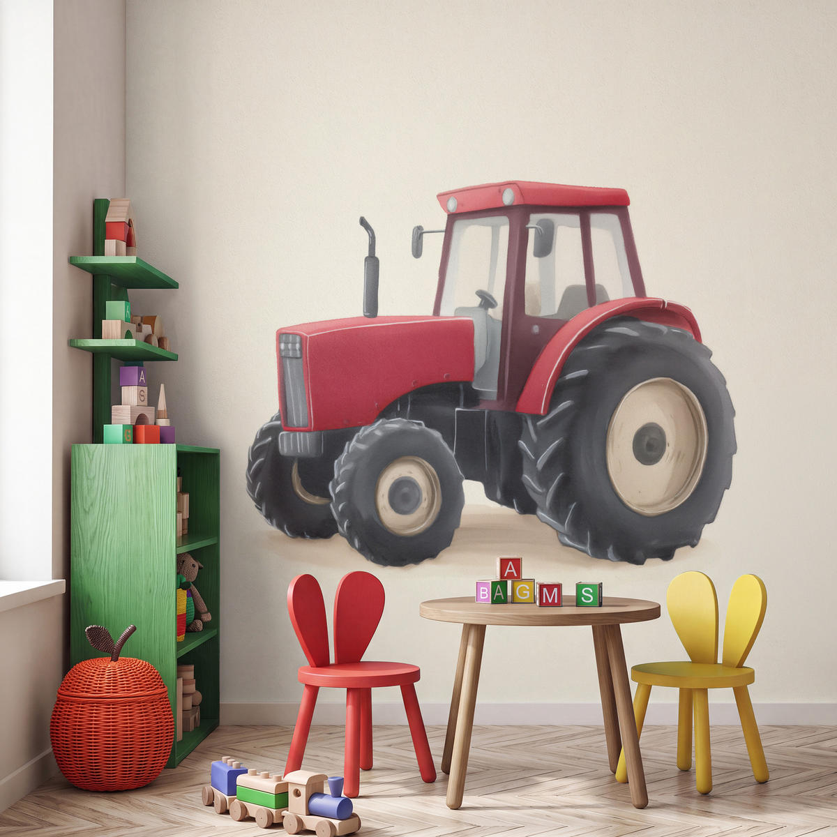 KINDERTAPETE - Traktor - Minimalistisch - Illustration - Rot - 200x220 cm - Rot, Papier (200/220cm) - OnlyWow