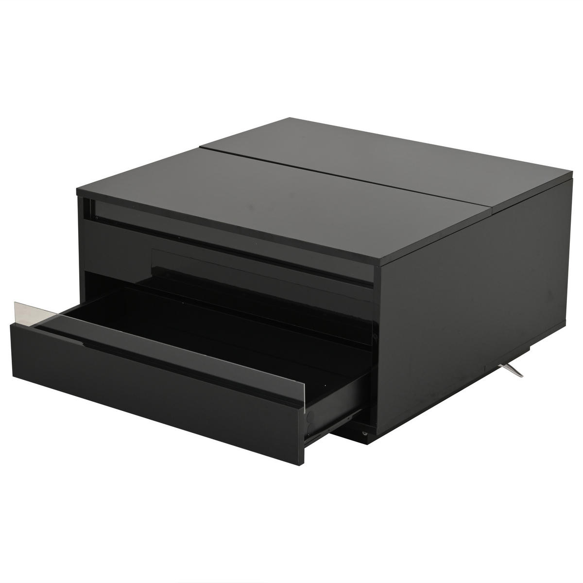 COUCHTISCH 70/70/38 cm schwarz mit höhenverstellbarer Tischplatte und LED-Beleuchtung - Schwarz, Holzwerkstoff (70/70/38cm) - OKWISH