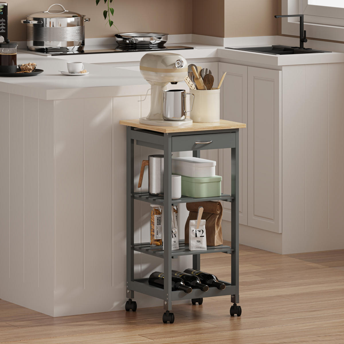 SERVIERWAGEN Biel - Dunkelgrau, Holzwerkstoff (37/76/37cm) - [en.casa]