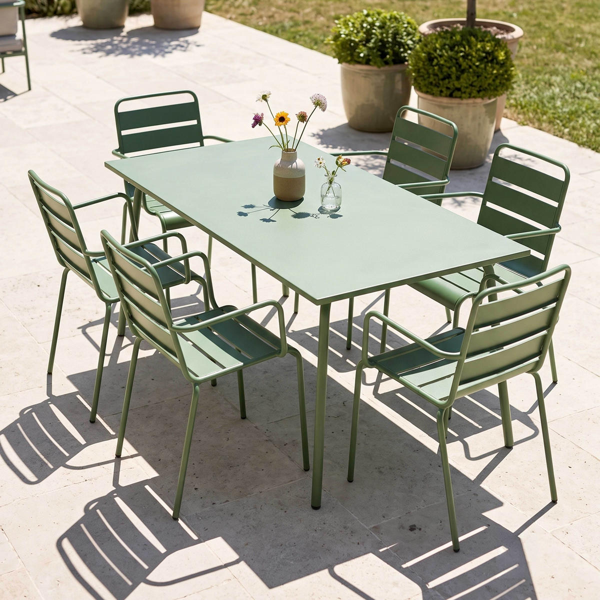 GARTENSET 7-tlg., Kaktusgrün - Grün, Metall - Oviala