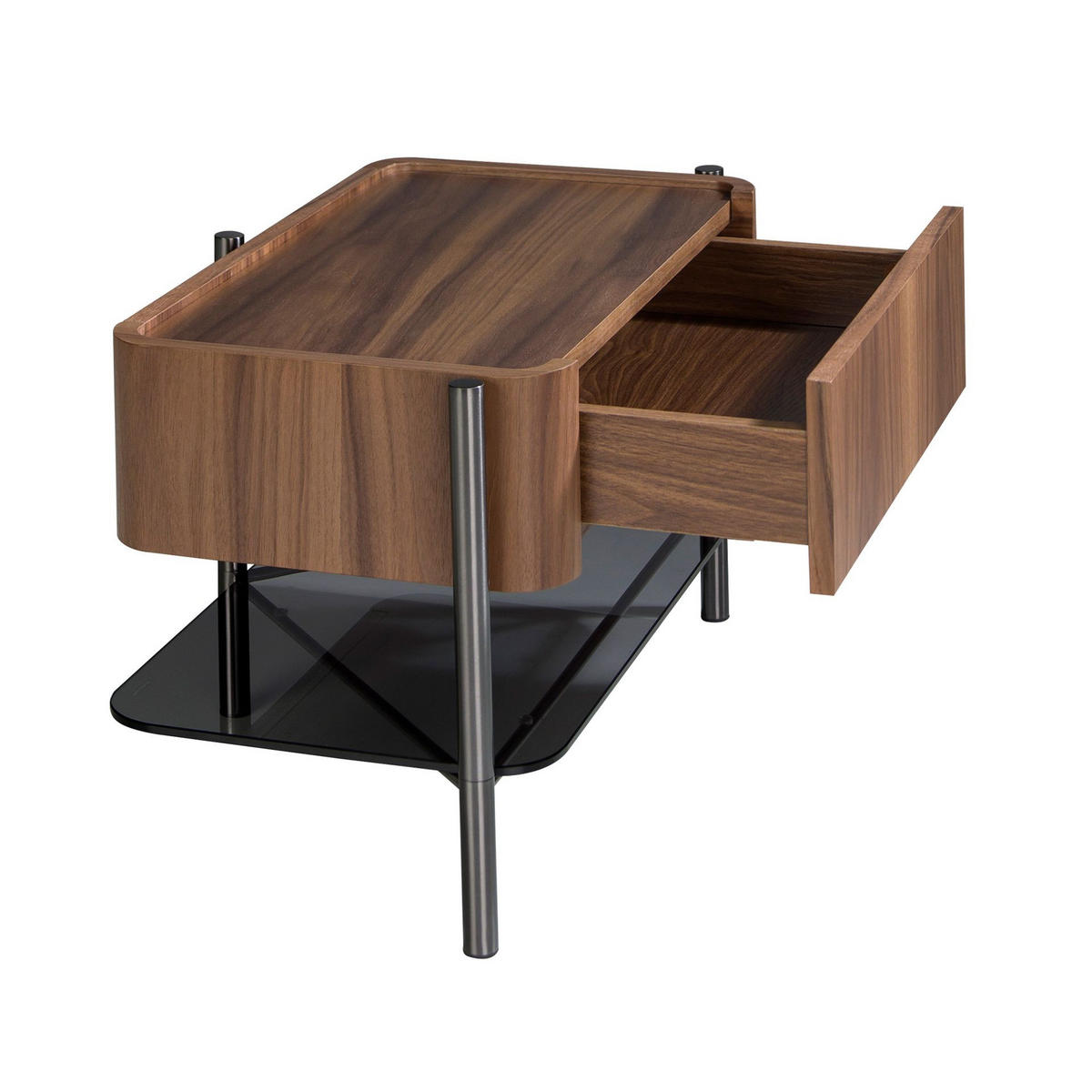 NACHTTISCH Nussbaum und dunkler Stahl - Silberfarben/Nussbaumfarben, Holz/Holzwerkstoff (65/39/39cm) - ANGEL CERDA